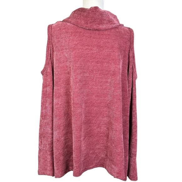 Artesia Sweater Women XL Mauve Purple Stretch Cold Shoulder Cowl Neck Boho Top - Picture 6 of 12